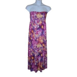 CONNECTION 18 shirred top strapless galaxy space maxi dress S